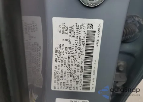 2022 Honda Civic Sport z USA, uszkodzony, nr VIN 2HGFE2F55NH515087